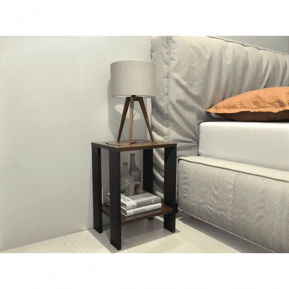 Mesa De Cabeceira Mesa De Apoio Mesa Auxiliar Mesa Lateral Preto Com Amadeirado Escuro - 1