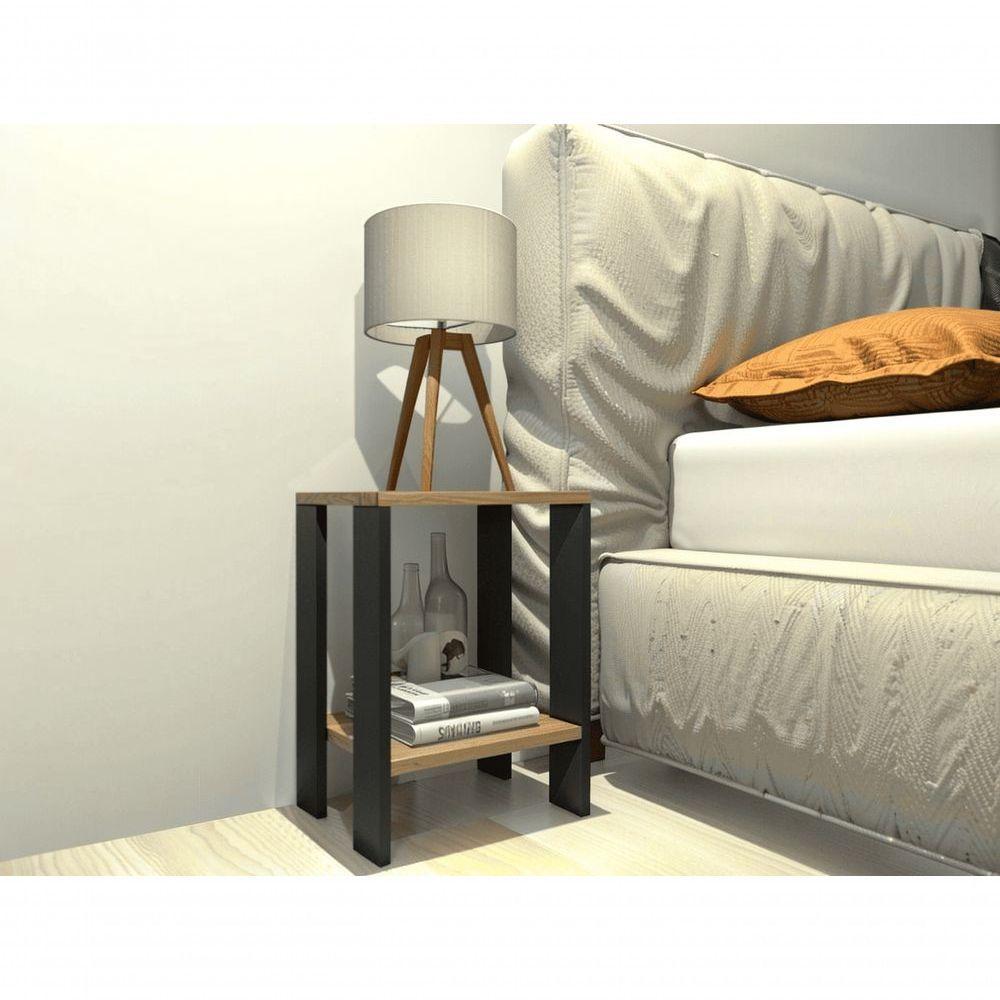 Mesa De Cabeceira Mesa De Apoio Mesa Auxiliar Mesa Lateral Preto E Carvalho - 1