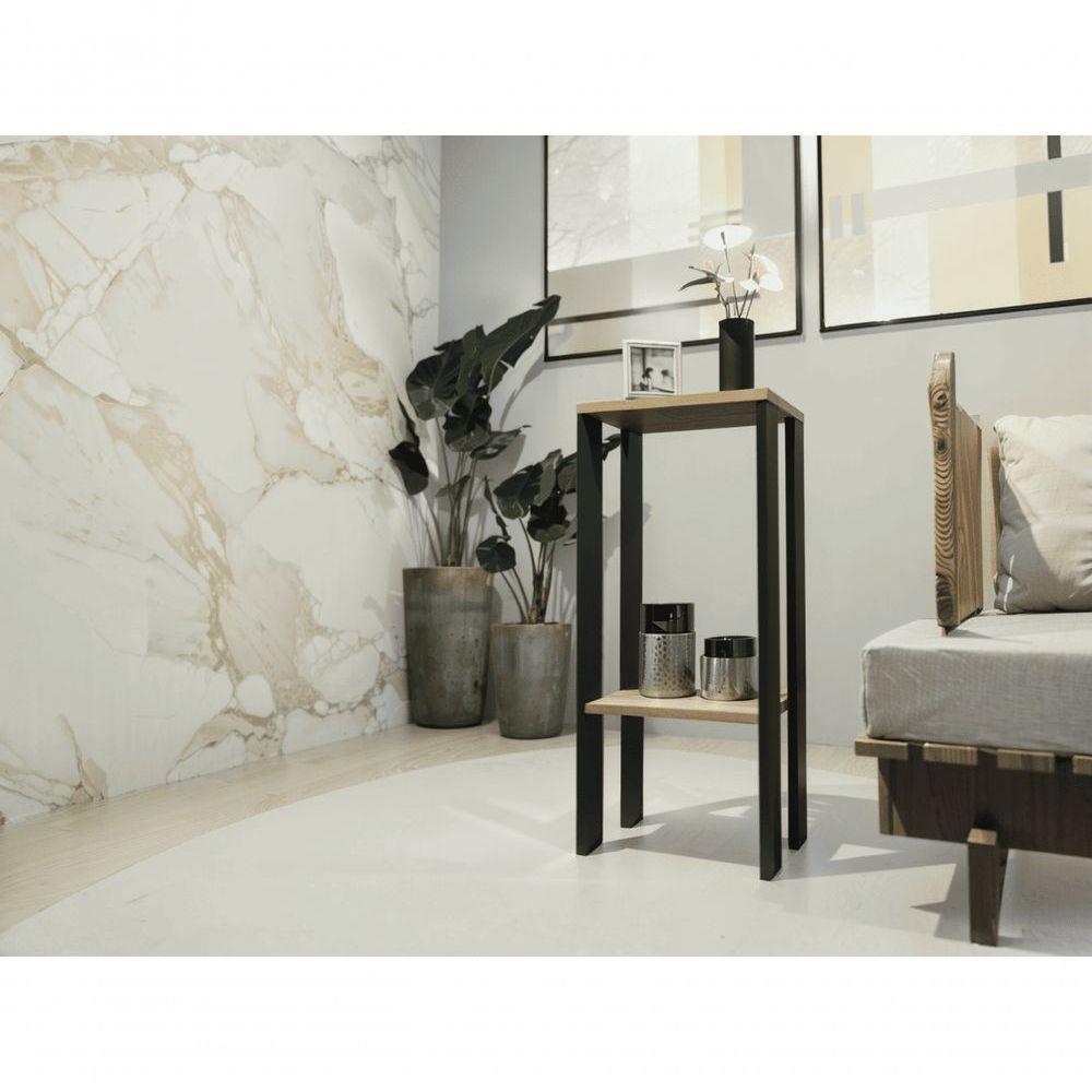 Mesa Alta Mesa De Canto Mesa De Apoio Mesa De Bebedouro Mesa Lateral Preto E Amadeirado Claro - 2