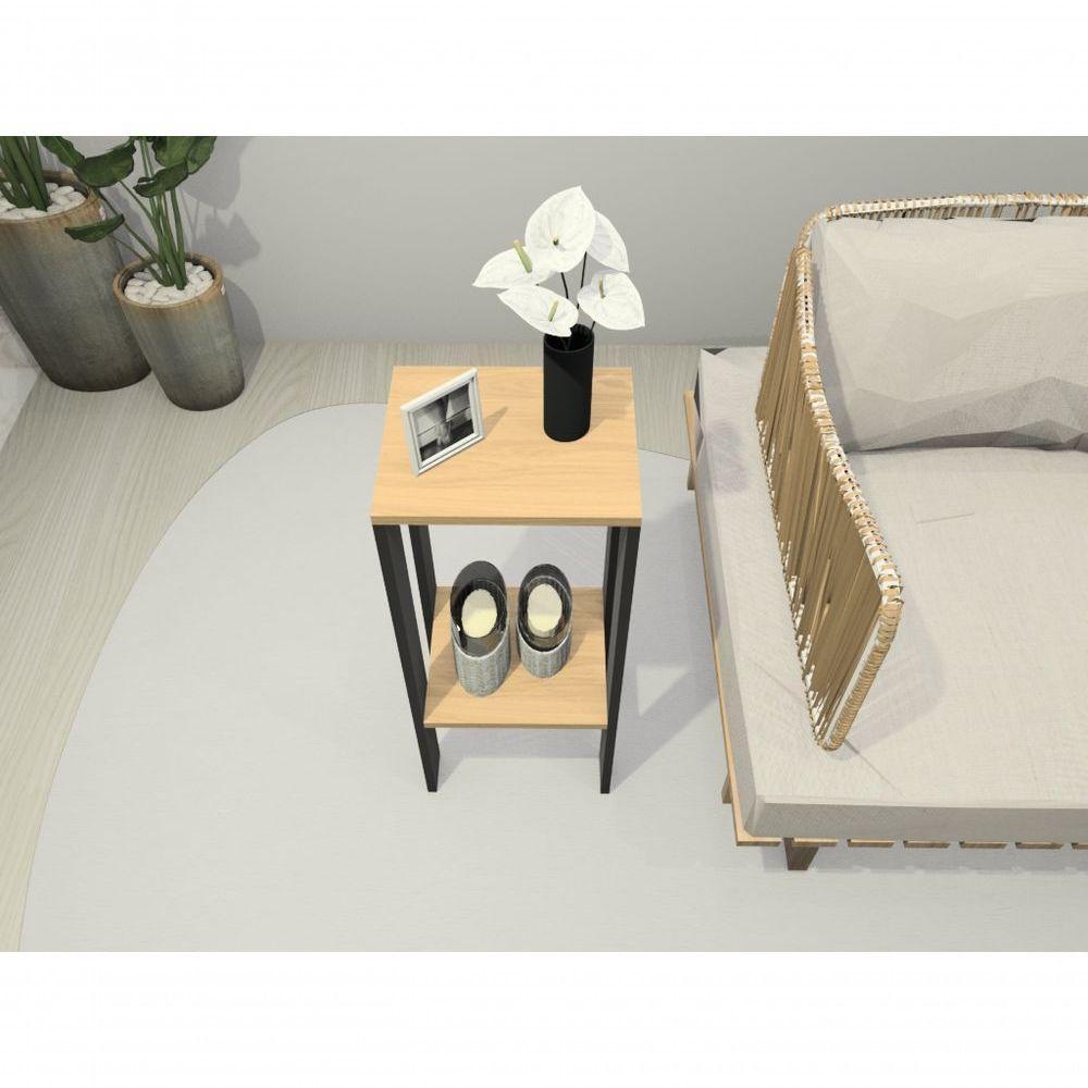 Mesa Alta Mesa De Canto Mesa De Apoio Mesa De Bebedouro Mesa Lateral Preto E Amadeirado Claro - 3