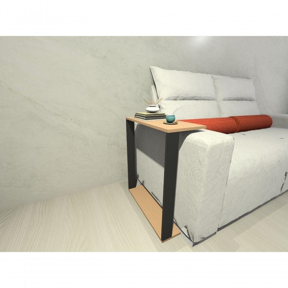 Mesinha Lateral Para Sofá Estilo Industrial 100% MDF Mesa Apoio Mesa Auxiliar Sofá Preto Com Amadeirado Claro - 2