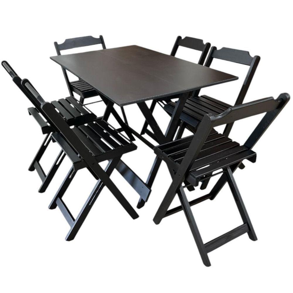 Conjunto Mesa Dobrável 1,20m Com Tampo Em Mdf Ultra Plus E 6 Cadeiras Dobráveis Preto - 1