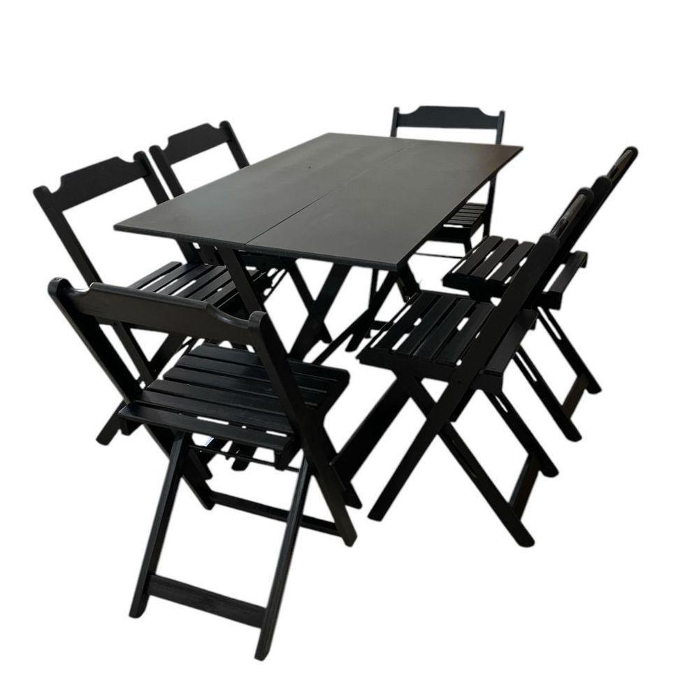 Conjunto Mesa Dobrável 1,20m Com Tampo Em Mdf Ultra Plus E 6 Cadeiras Dobráveis Preto - 2