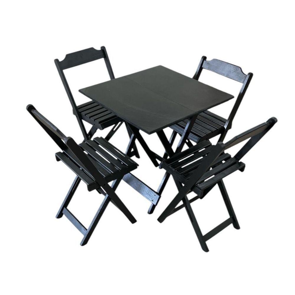 Conjunto Mesa Dobrável Com Tampo Em Mdf Ultra Plus E 4 Cadeiras Dobráveis Preto - 1