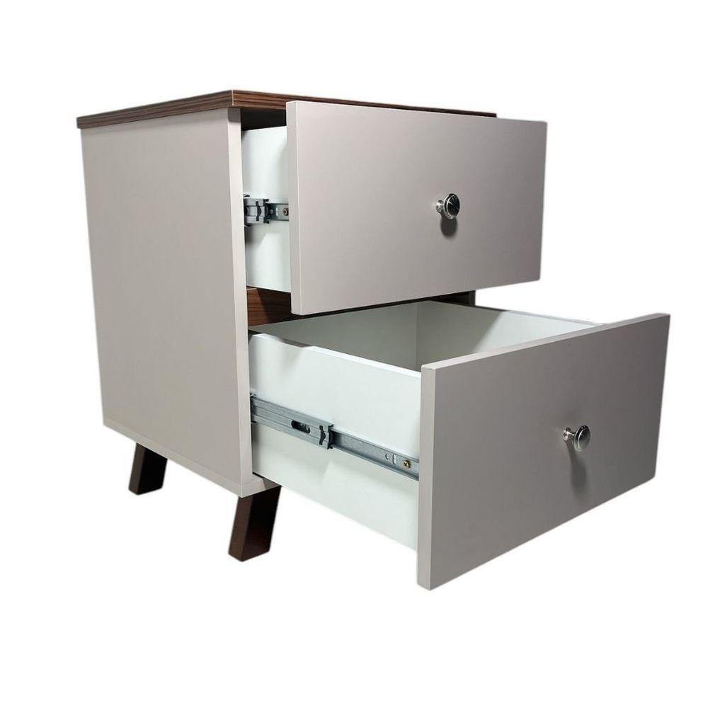 Mesa De Cabeceira Em Mdf Com Duas Gavetas Palmas/pau Ferro - 3