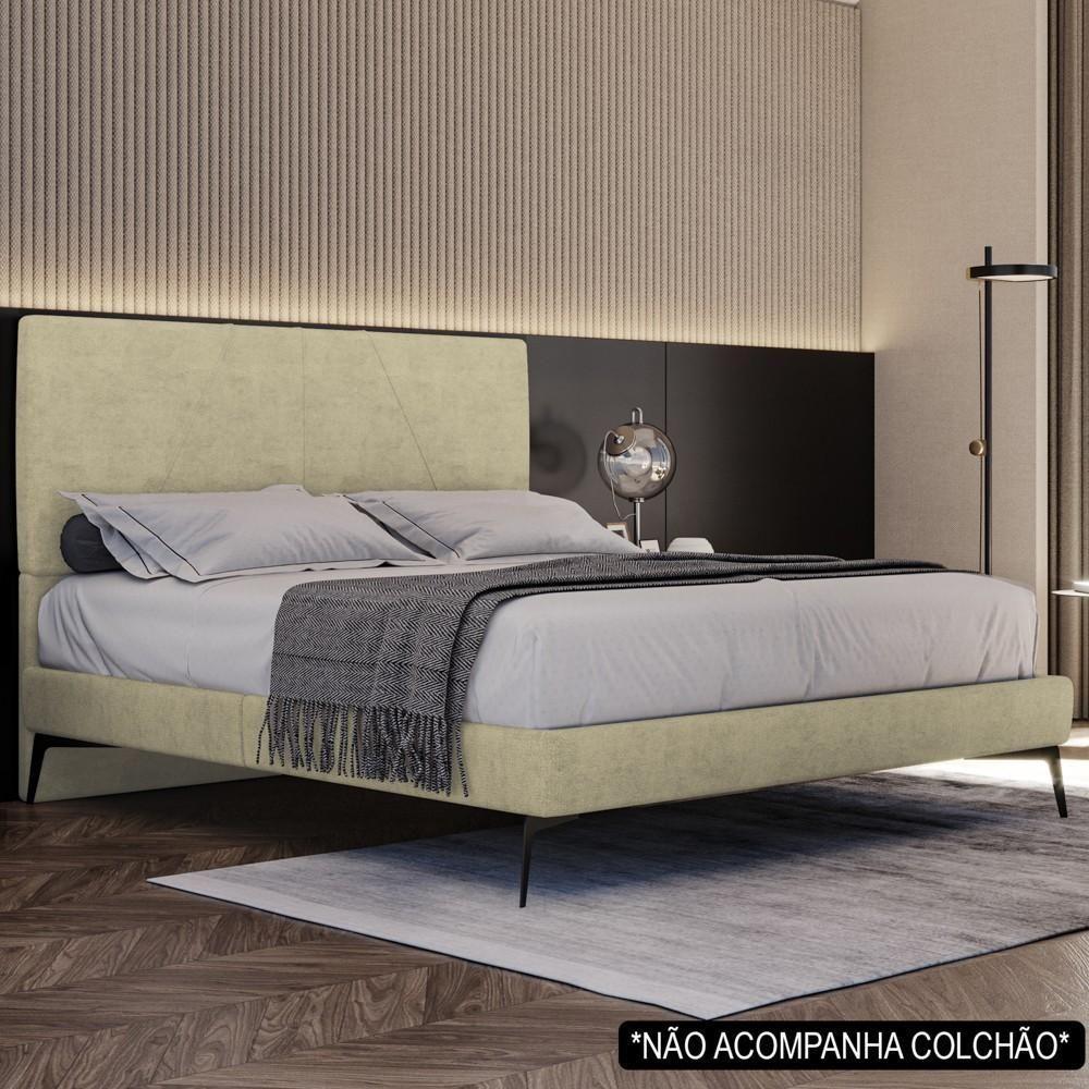 Cama Casal Queen Com Cabeceira 165cm Pés Metálicos Elisa S05 Veludo Bege - Mpozenato - 2