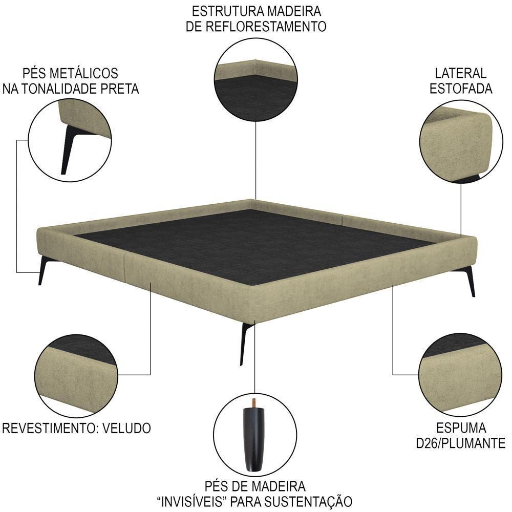 Cama Casal Queen Com Cabeceira 165cm Pés Metálicos Elisa S05 Veludo Bege - Mpozenato - 3
