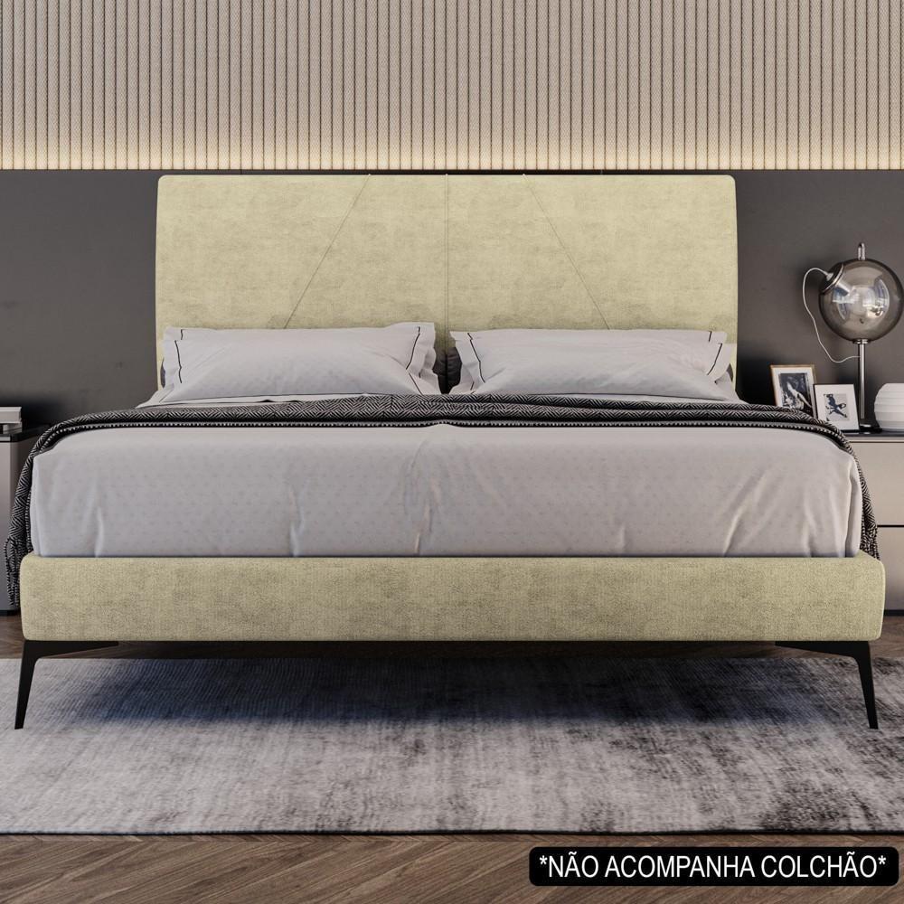 Cama Casal Queen Com Cabeceira 165cm Pés Metálicos Elisa S05 Veludo Bege - Mpozenato - 7