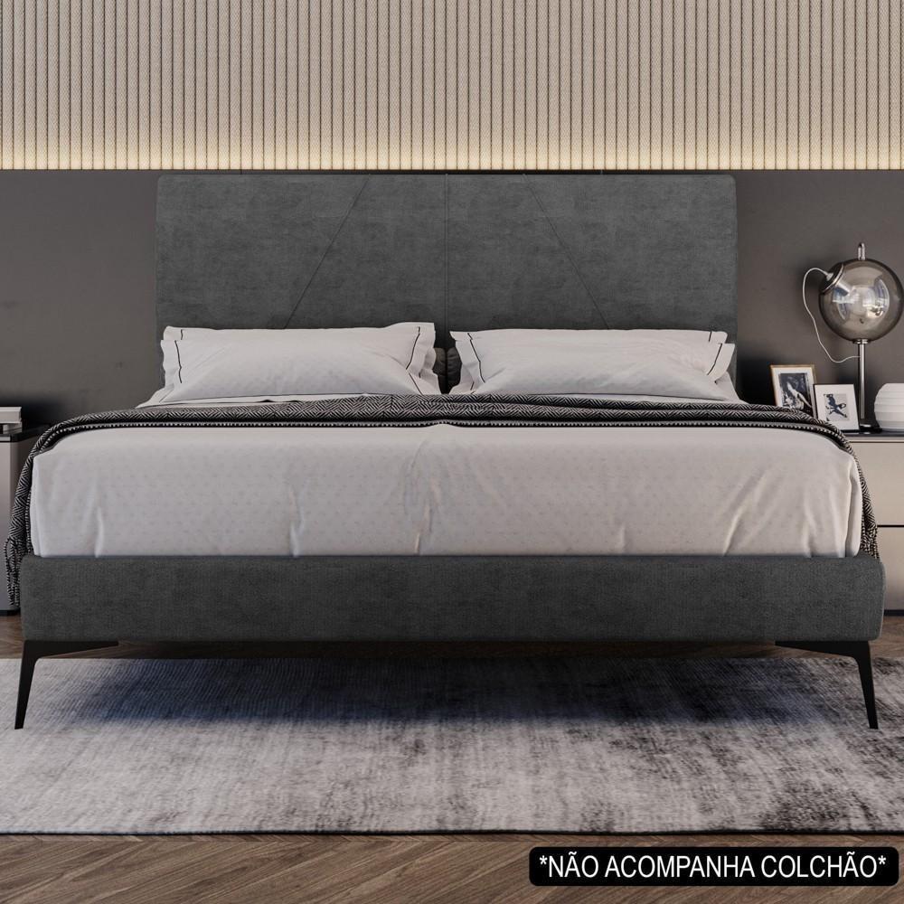 Cama Casal Queen Com Cabeceira 165cm Pés Metálicos Elisa S05 Veludo Preto - Mpozenato - 7