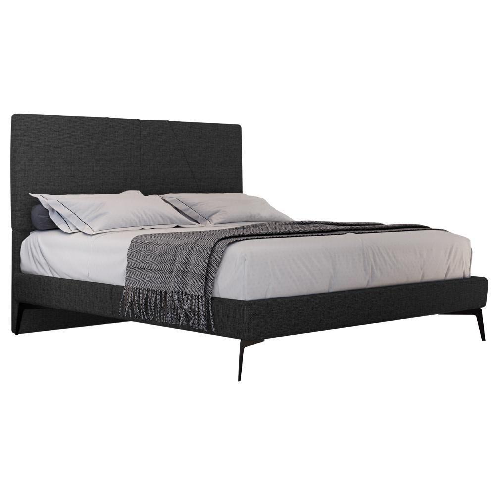 Cama Casal Queen Com Cabeceira 165cm Pés Metálicos Elisa S05 Linho Preto - Mpozenato - 1