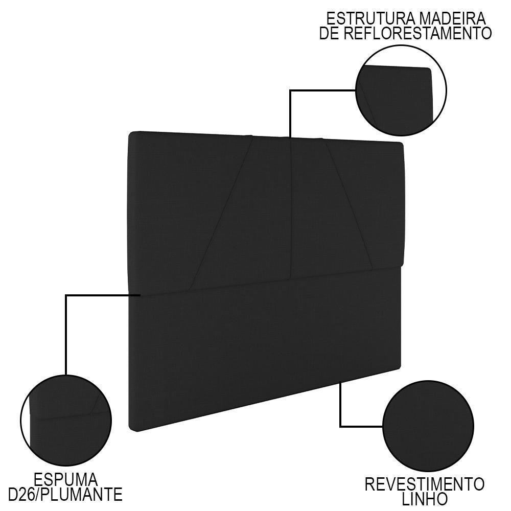 Cama Casal Queen Com Cabeceira 165cm Pés Metálicos Elisa S05 Linho Preto - Mpozenato - 6