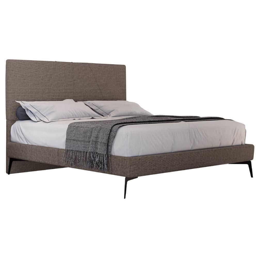 Cama Casal Queen Com Cabeceira 165cm Pés Metálicos Elisa S05 Linho Marrom - Mpozenato - 1