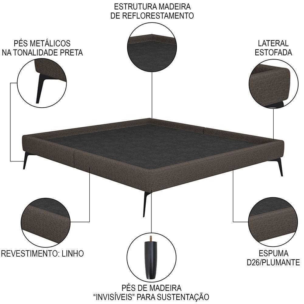 Cama Casal Queen Com Cabeceira 165cm Pés Metálicos Elisa S05 Linho Marrom - Mpozenato - 3