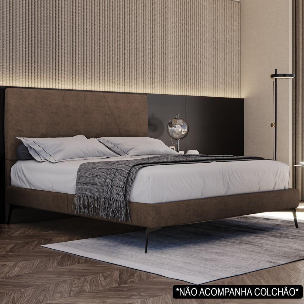 Cama Casal Com Cabeceira 145cm Pés Metálicos Elisa S05 Veludo Marrom - Mpozenato - 2
