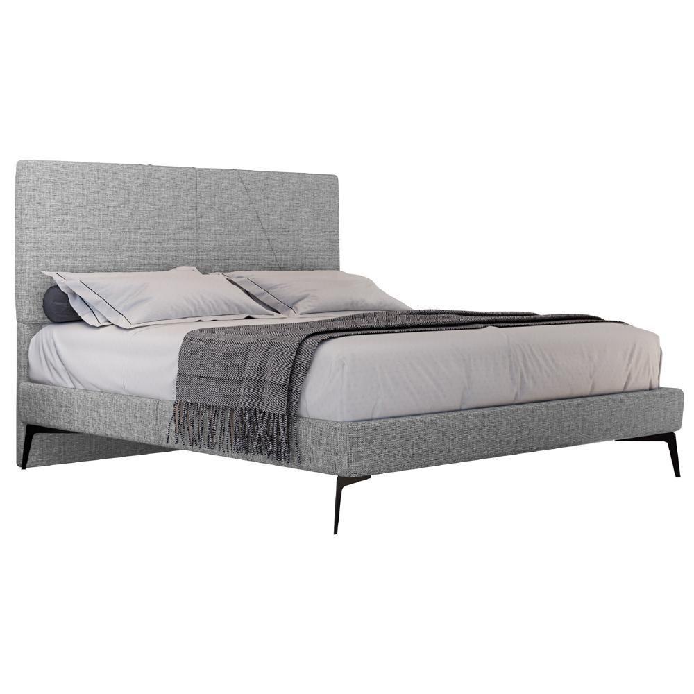 Cama Casal Queen Com Cabeceira 165cm Pés Metálicos Elisa S05 Linho Cinza - Mpozenato - 1