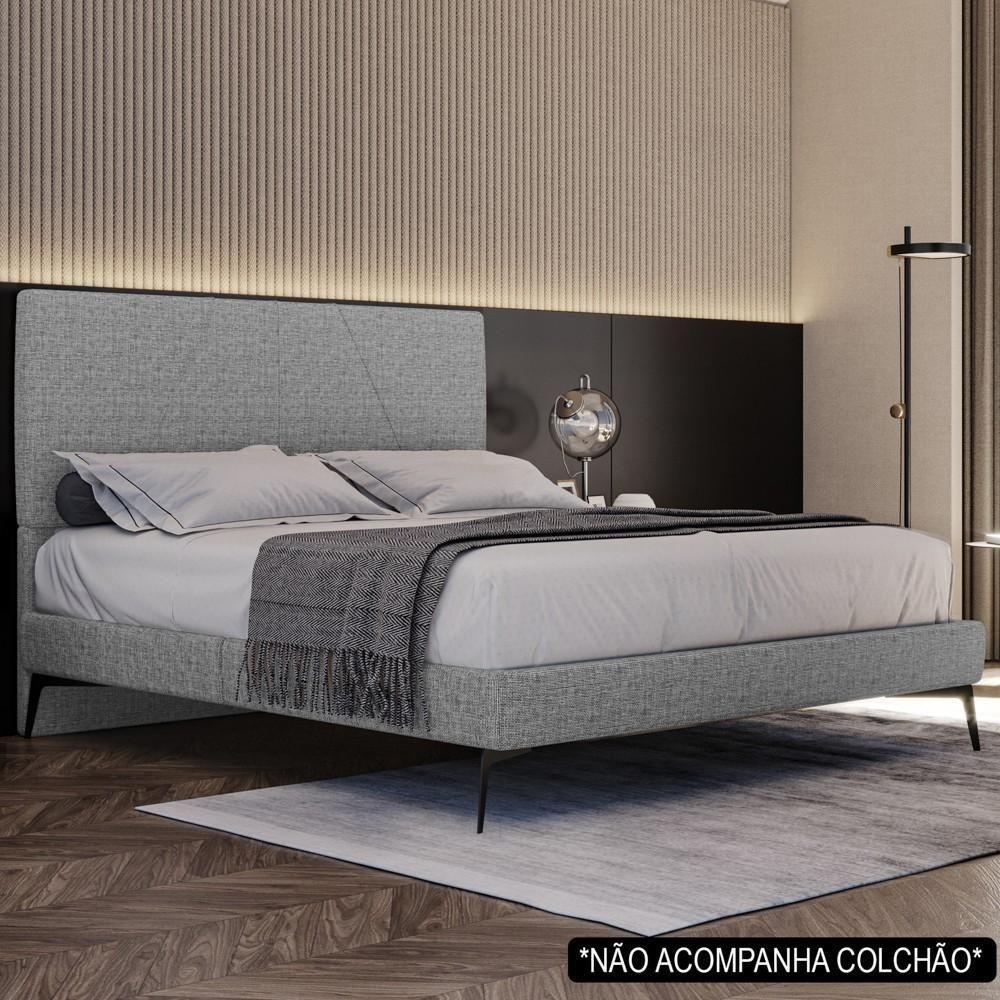 Cama Casal Queen Com Cabeceira 165cm Pés Metálicos Elisa S05 Linho Cinza - Mpozenato - 2