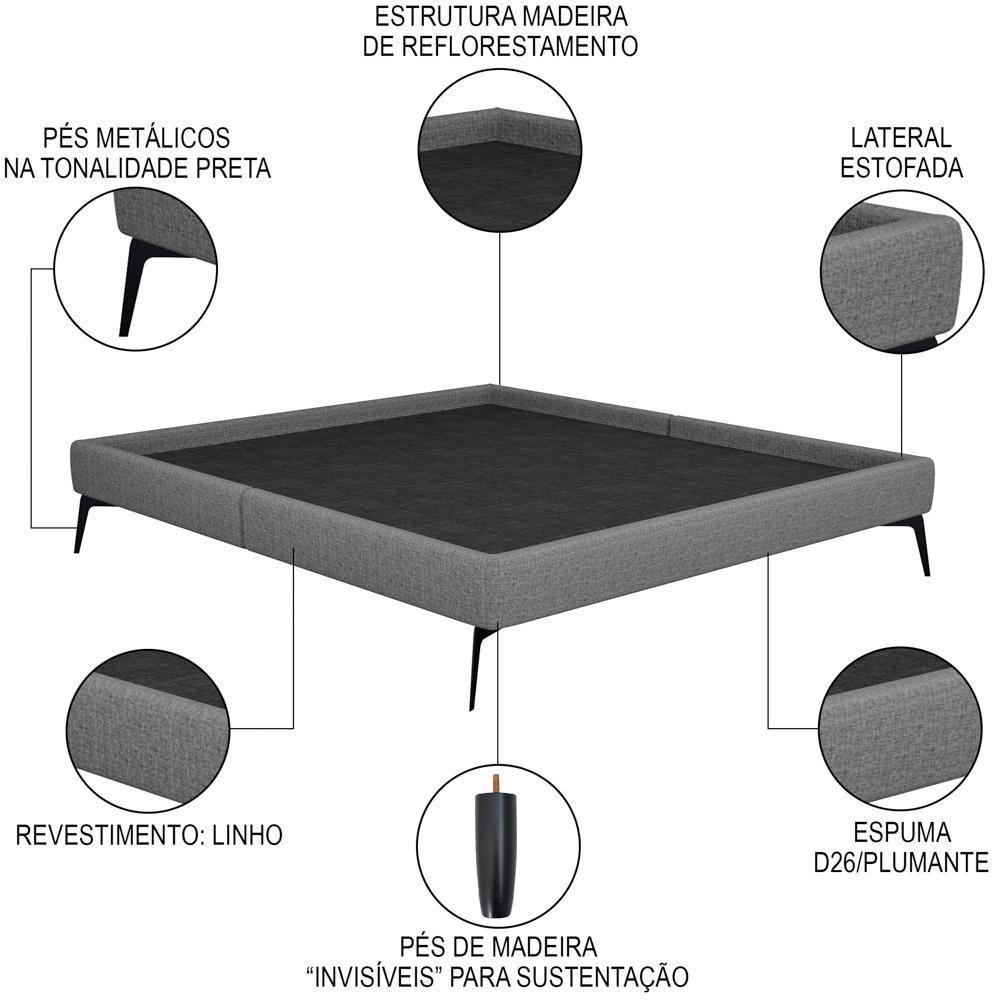 Cama Casal Com Cabeceira 145cm Pés Metálicos Elisa S05 Linho Cinza - Mpozenato - 3
