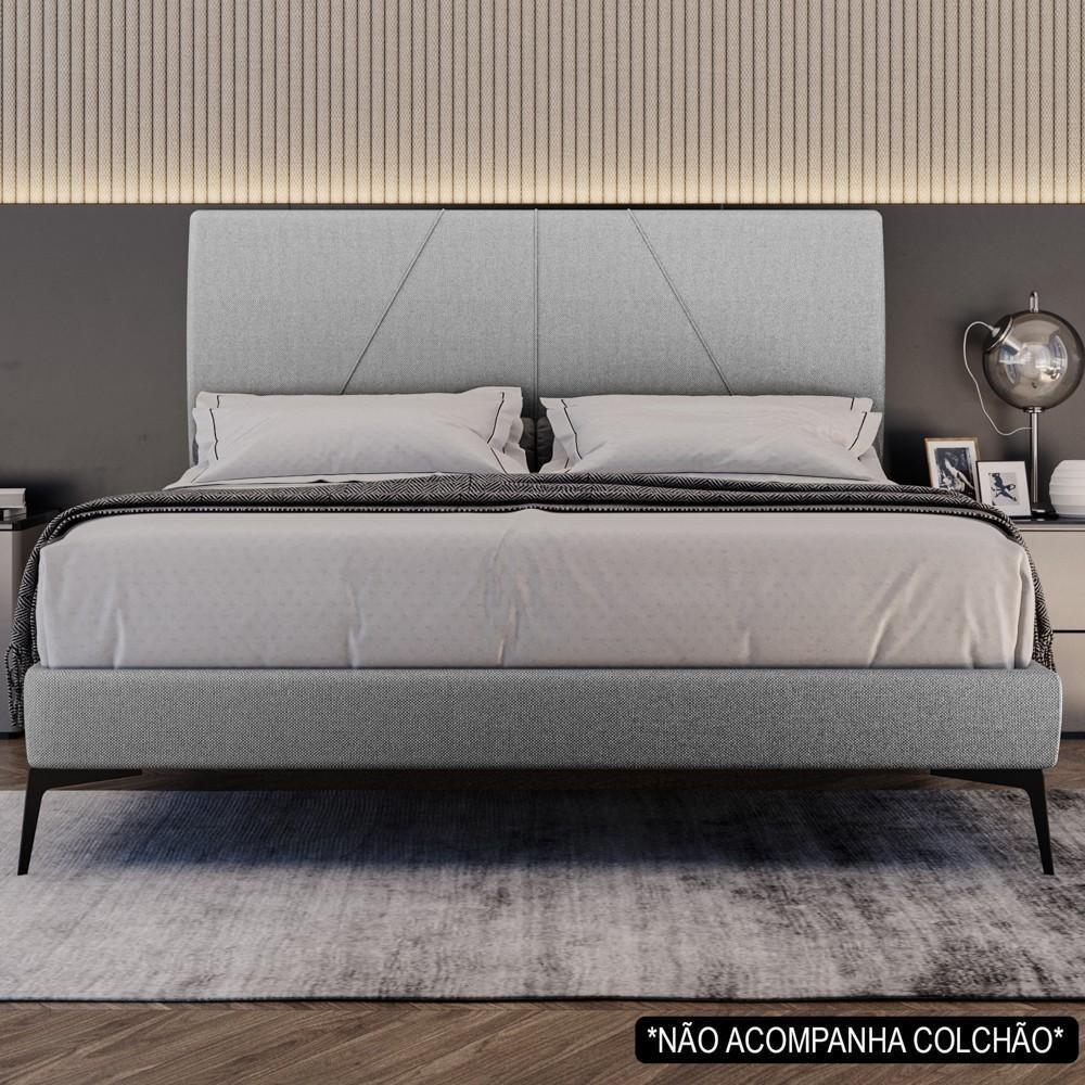 Cama Casal Com Cabeceira 145cm Pés Metálicos Elisa S05 Linho Cinza - Mpozenato - 7