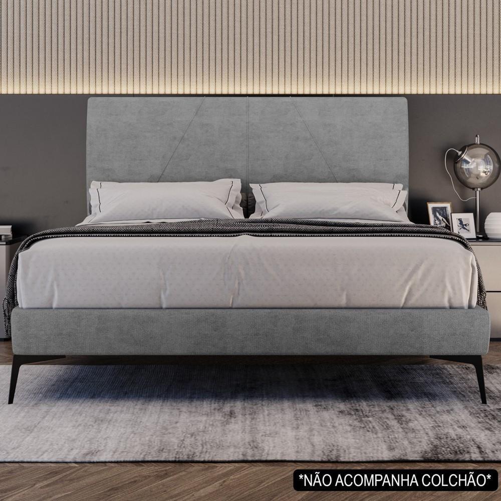 Cama Casal Queen Com Cabeceira 165cm Pés Metálicos Elisa S05 Veludo Cinza - Mpozenato - 2