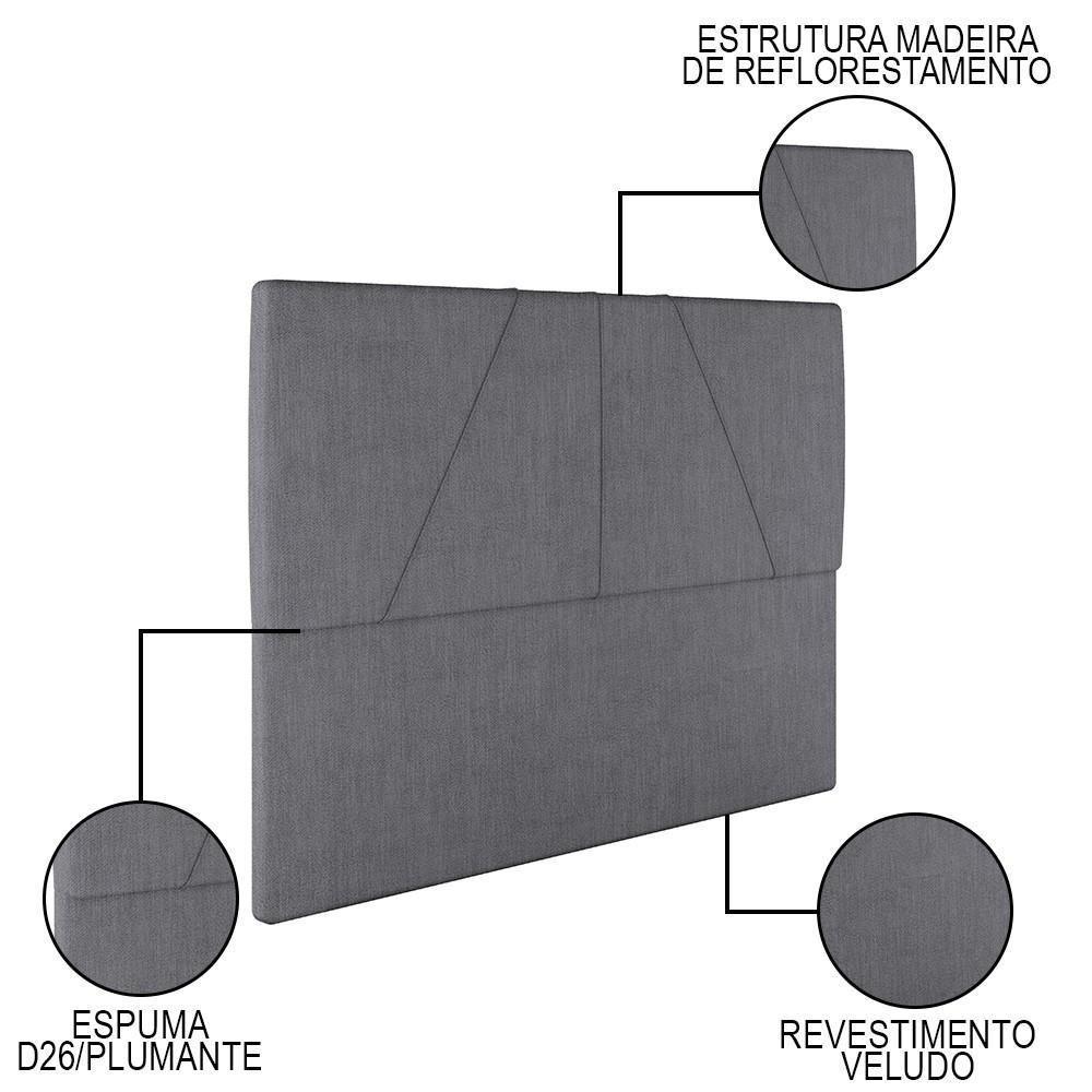 Cama Casal Queen Com Cabeceira 165cm Pés Metálicos Elisa S05 Veludo Cinza - Mpozenato - 9