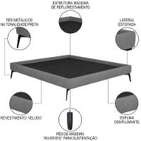 Cama Casal Queen Com Cabeceira 165cm Pés Metálicos Elisa S05 Veludo Cinza - Mpozenato - 7