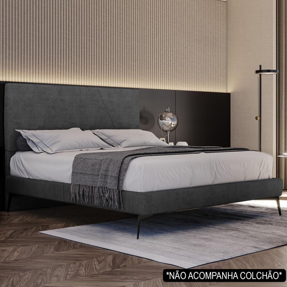 Cama Casal Com Cabeceira 145cm Pés Metálicos Elisa S05 Veludo Preto - Mpozenato - 2