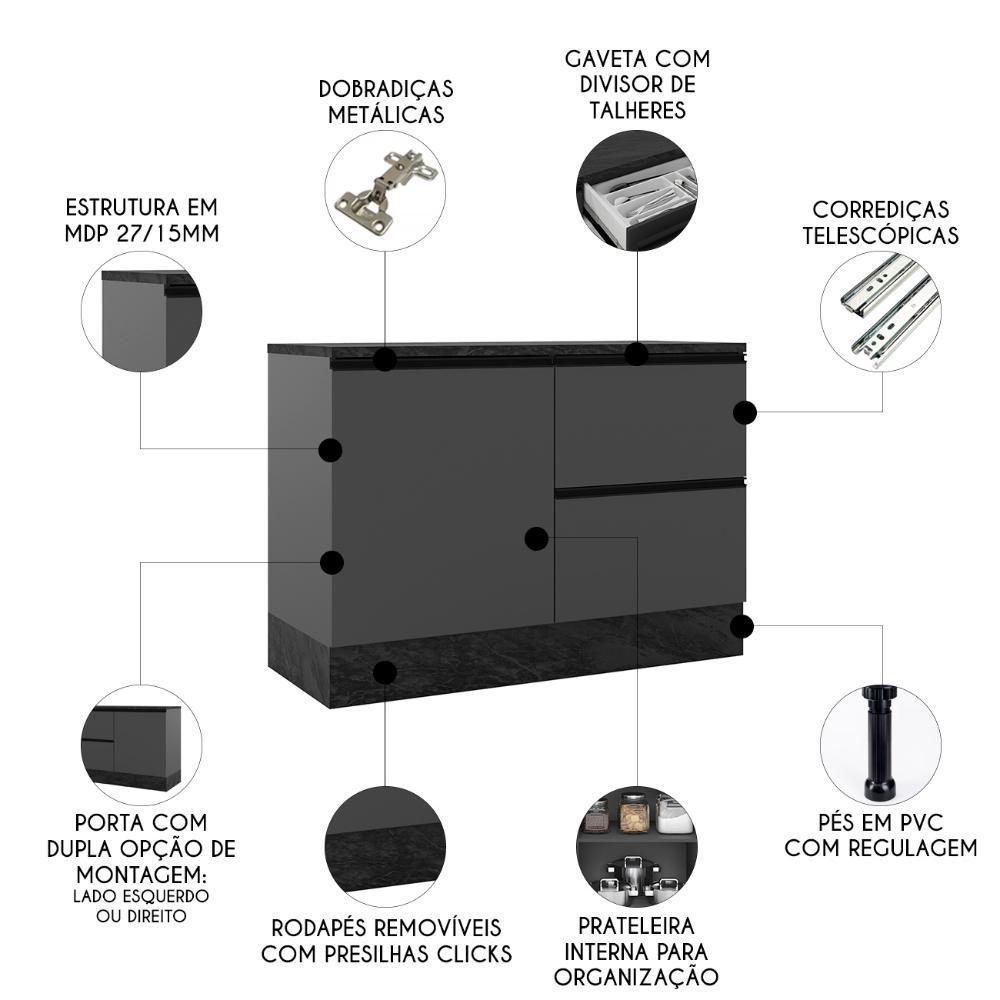 Balcão De Cozinha E Tampo 120cm Grace Grafite Z44 - Mpozenato - 3