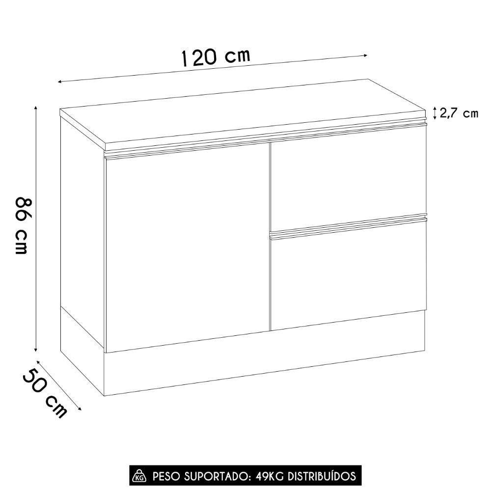 Balcão De Cozinha E Tampo 120cm Grace Grafite Z44 - Mpozenato - 4