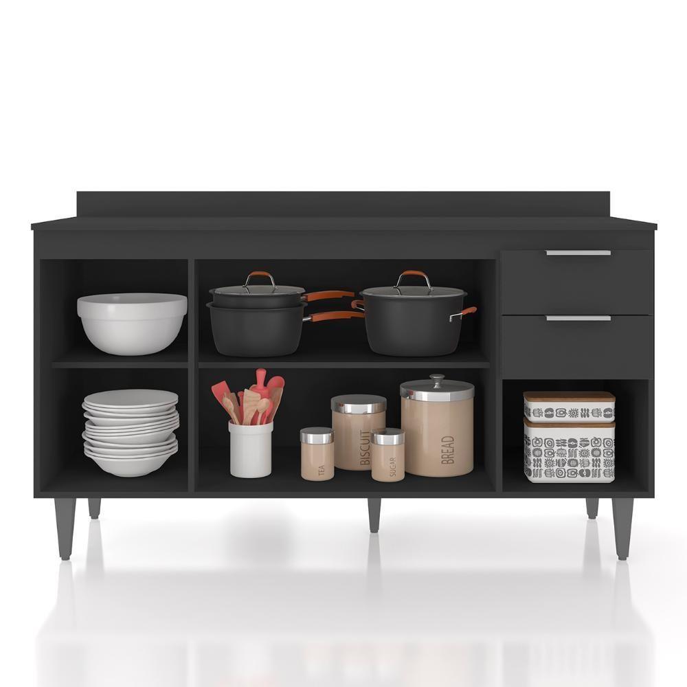 Balcão De Cozinha Com Tampo 150cm Pérola Preto Z34 - Mpozenato - 5