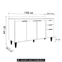 Balcão De Cozinha Com Tampo 150cm Pérola Preto Z34 - Mpozenato