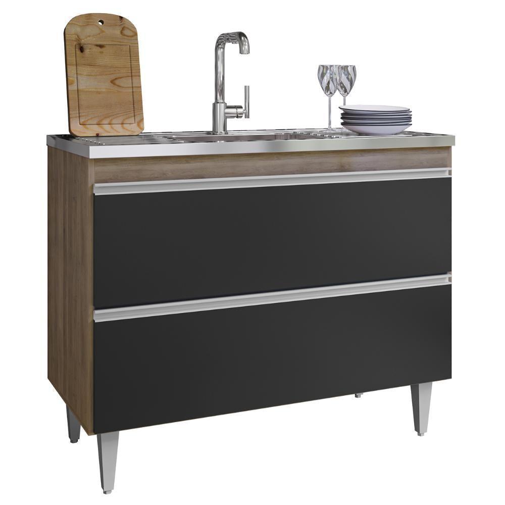 Balcão De Cozinha Com Pia Inox 100cm Julia Z34 Freijó/preto - Mpozenato - 1