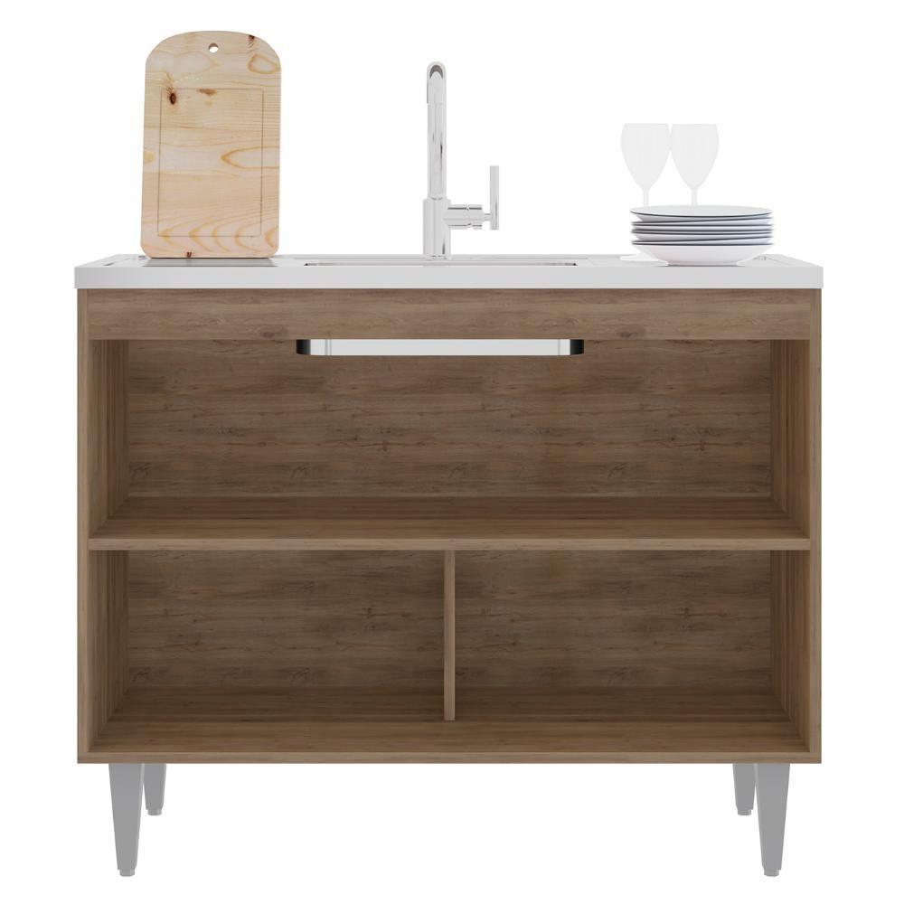 Balcão De Cozinha Com Pia Inox 100cm Julia Z34 Freijó/preto - Mpozenato - 5