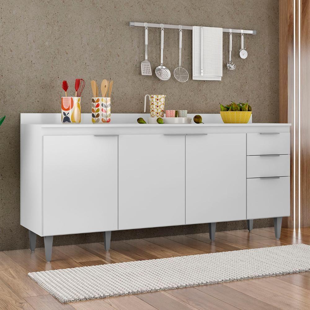 Balcão De Cozinha Com Tampo 180cm Pérola Branco Z34 - Mpozenato - 2