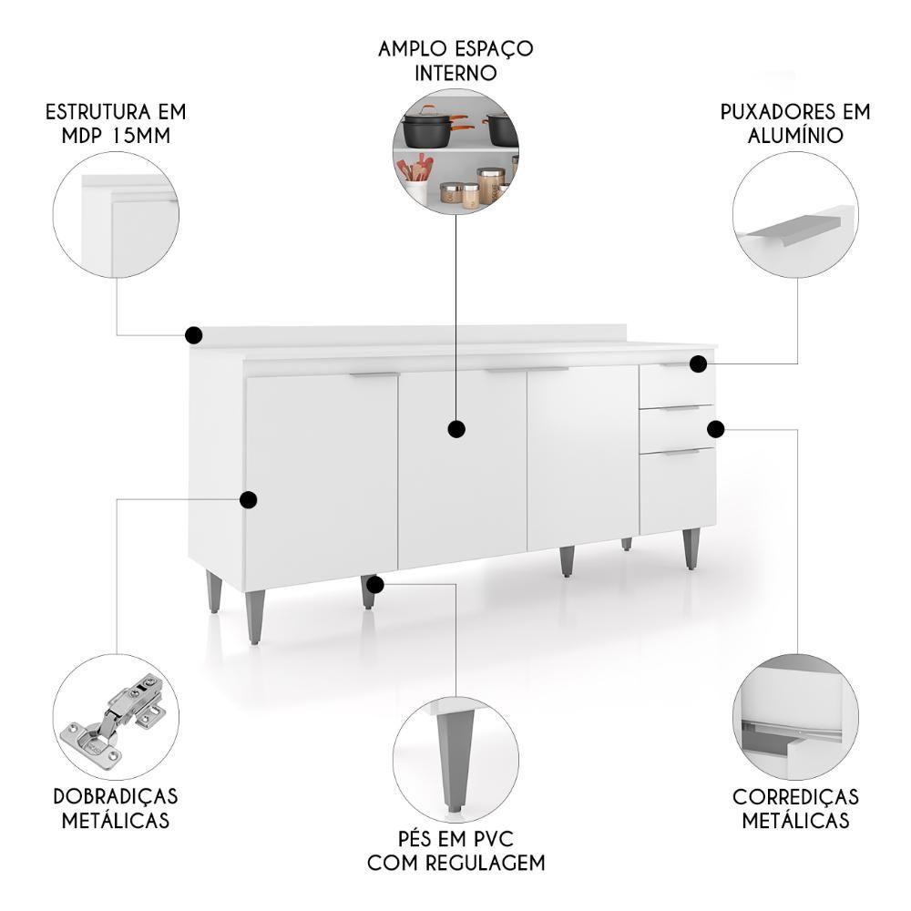 Balcão De Cozinha Com Tampo 180cm Pérola Branco Z34 - Mpozenato - 3