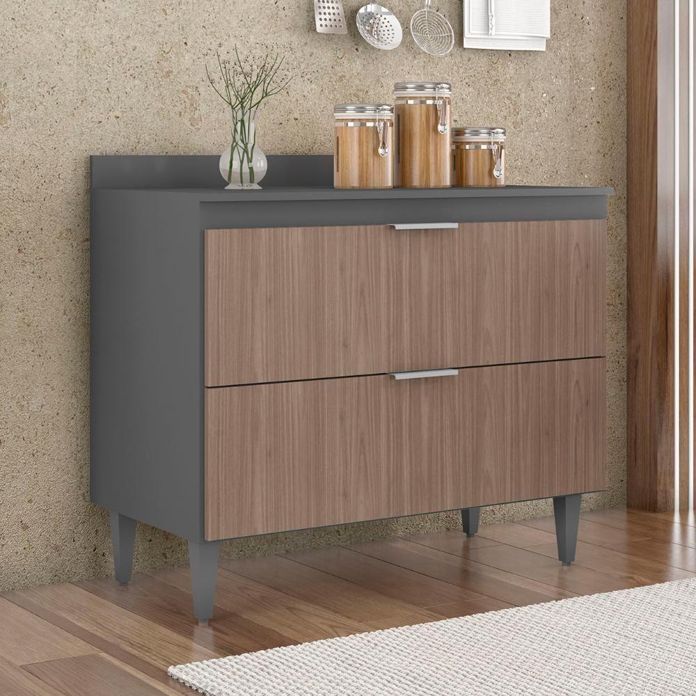 Balcão De Cozinha Com Tampo 100cm Pérola Grafite/freijó Z34 - Mpozenato - 2