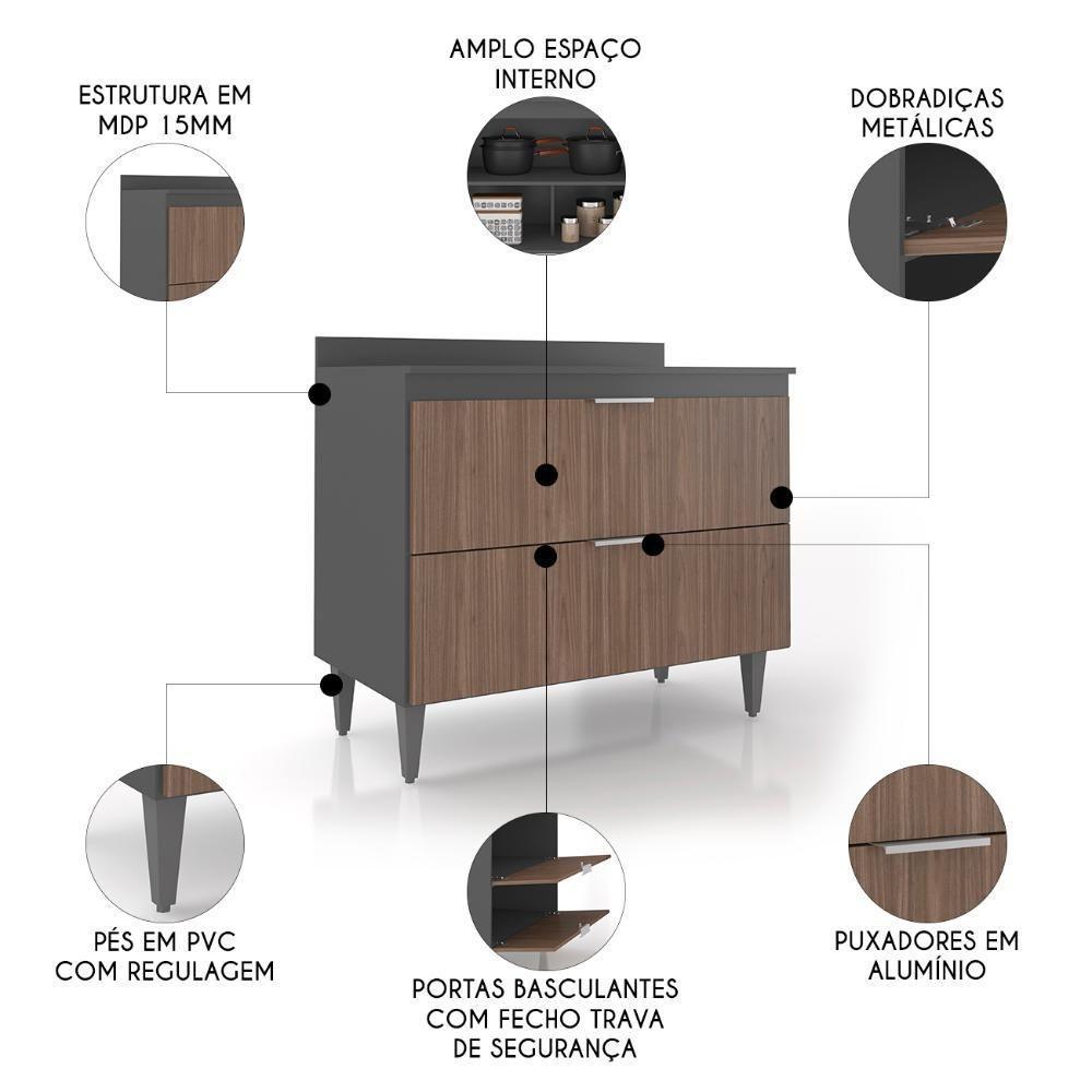 Balcão De Cozinha Com Tampo 100cm Pérola Grafite/freijó Z34 - Mpozenato - 3
