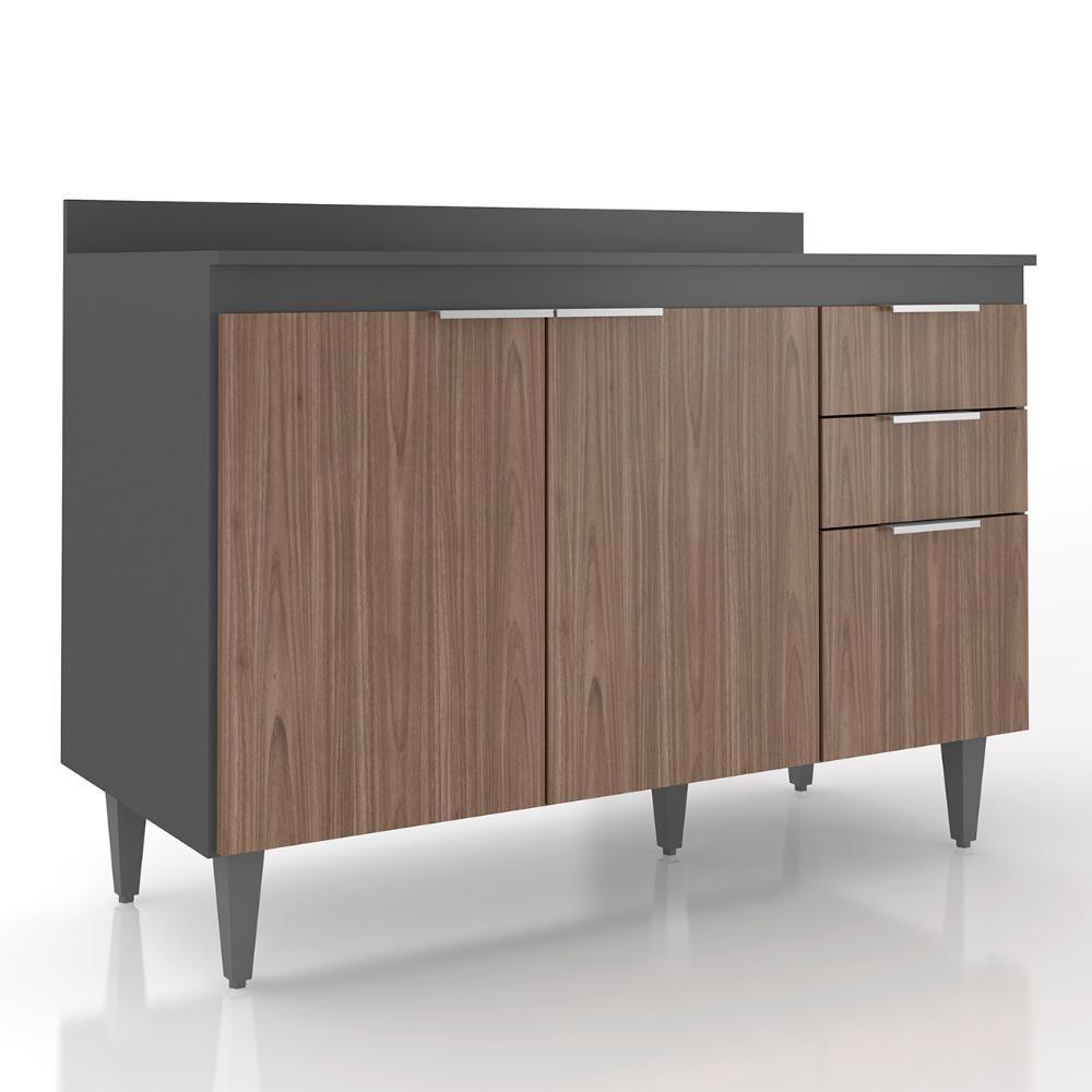 Balcão De Cozinha Com Tampo 120cm Pérola Grafite/freijó Z34 - Mpozenato - 1