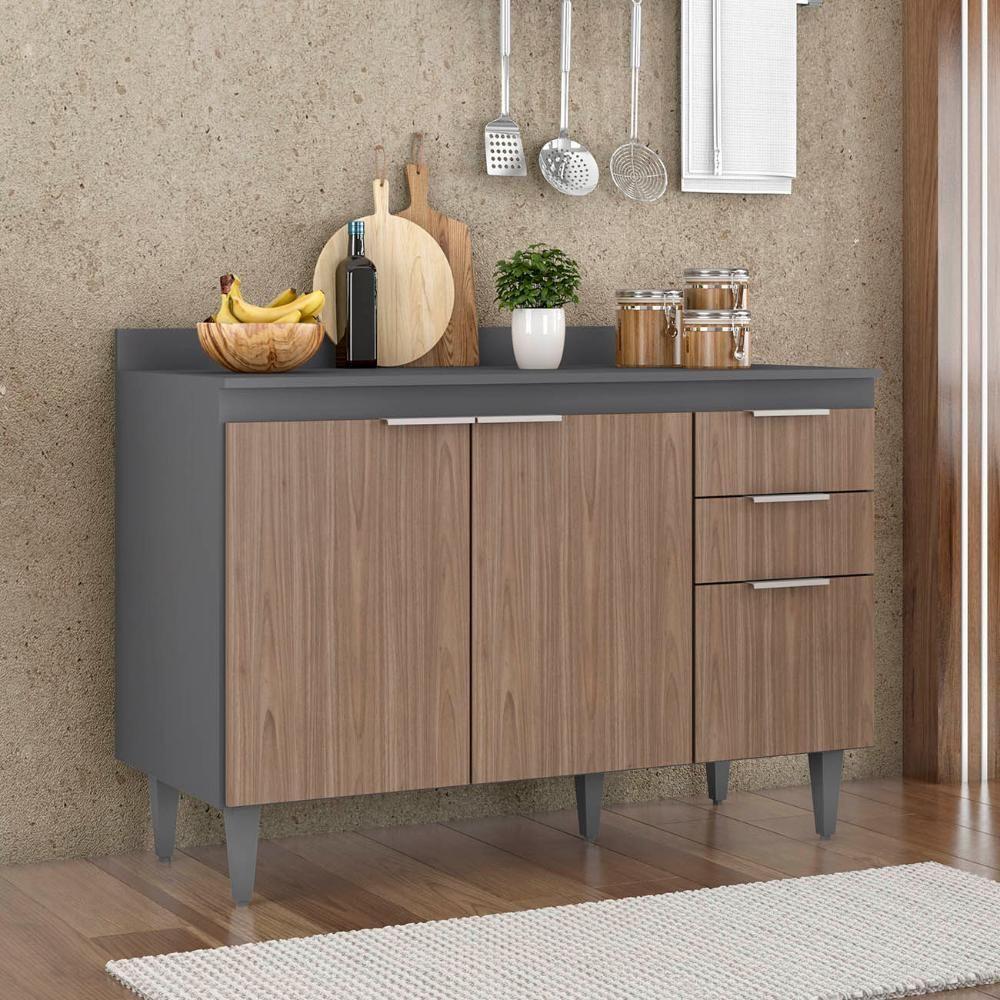 Balcão De Cozinha Com Tampo 120cm Pérola Grafite/freijó Z34 - Mpozenato - 2