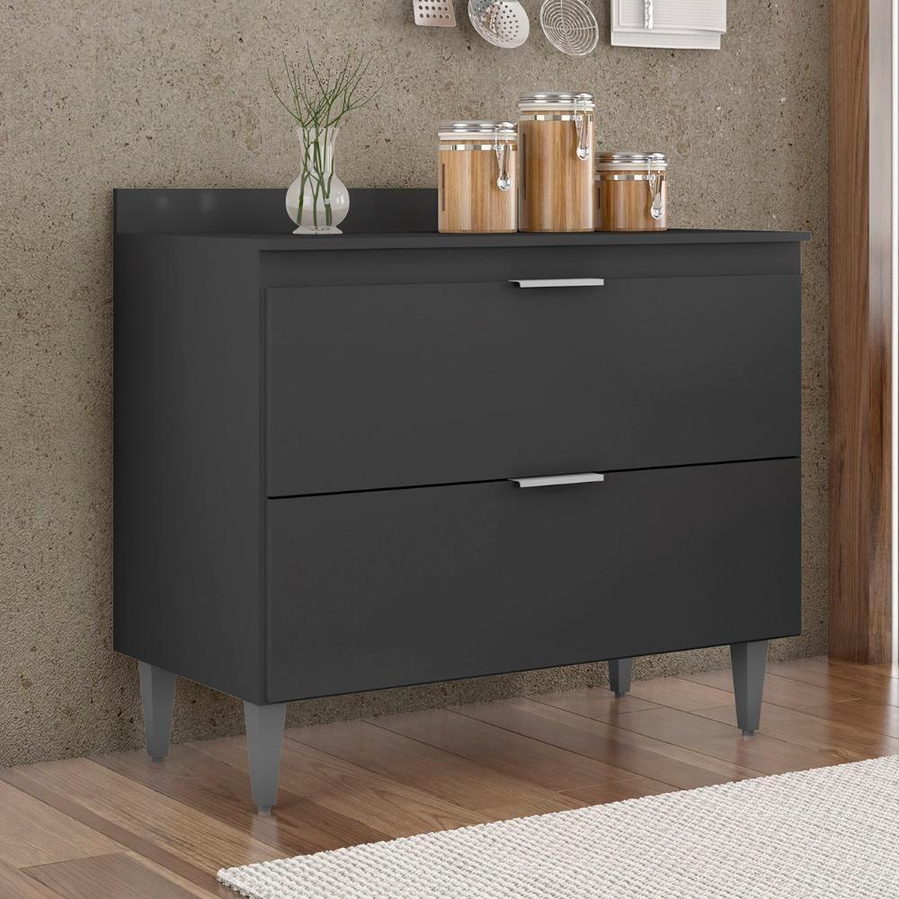 Balcão De Cozinha Com Tampo 100cm Pérola Preto Z34 - Mpozenato - 2