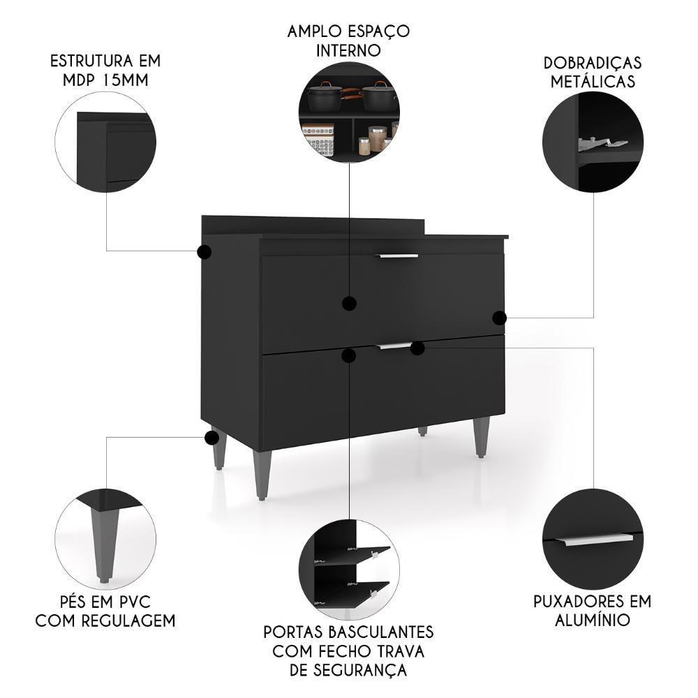 Balcão De Cozinha Com Tampo 100cm Pérola Preto Z34 - Mpozenato - 3