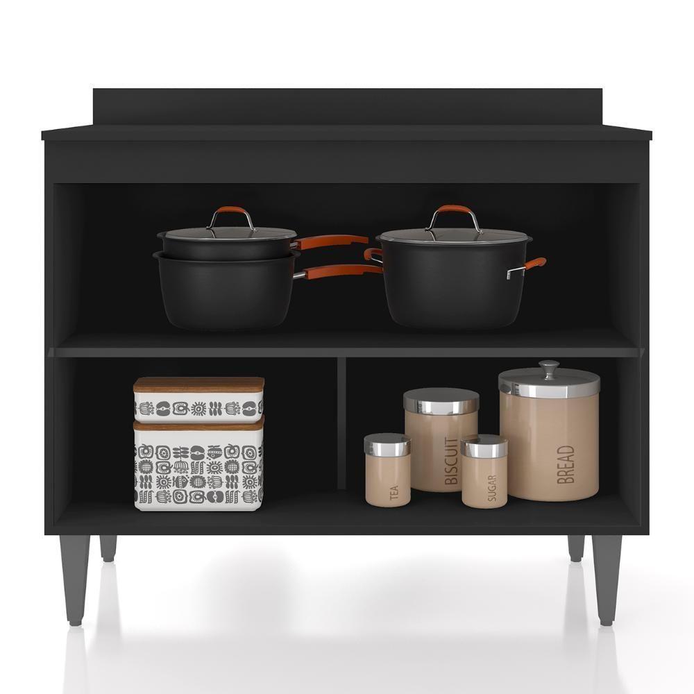 Balcão De Cozinha Com Tampo 100cm Pérola Preto Z34 - Mpozenato - 5