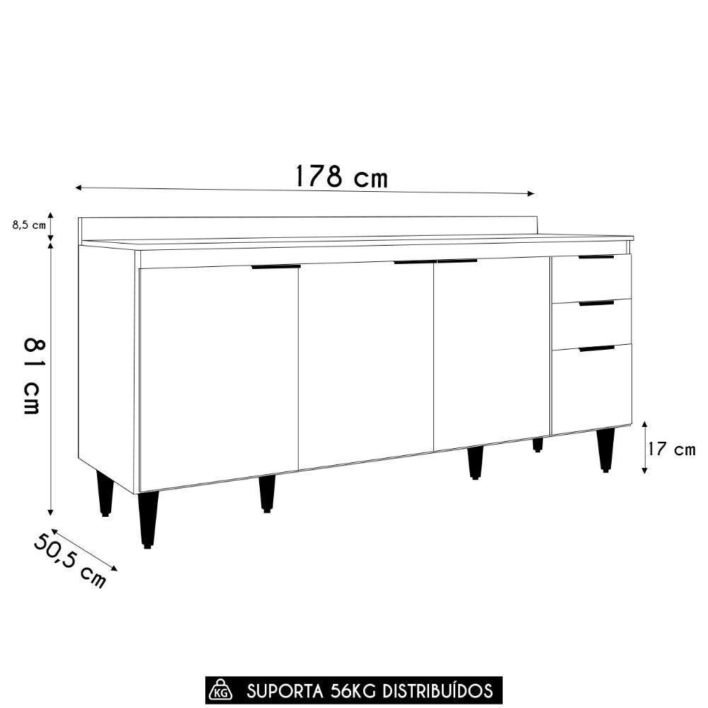 Balcão De Cozinha Com Tampo 180cm Pérola Preto Z34 - Mpozenato - 4