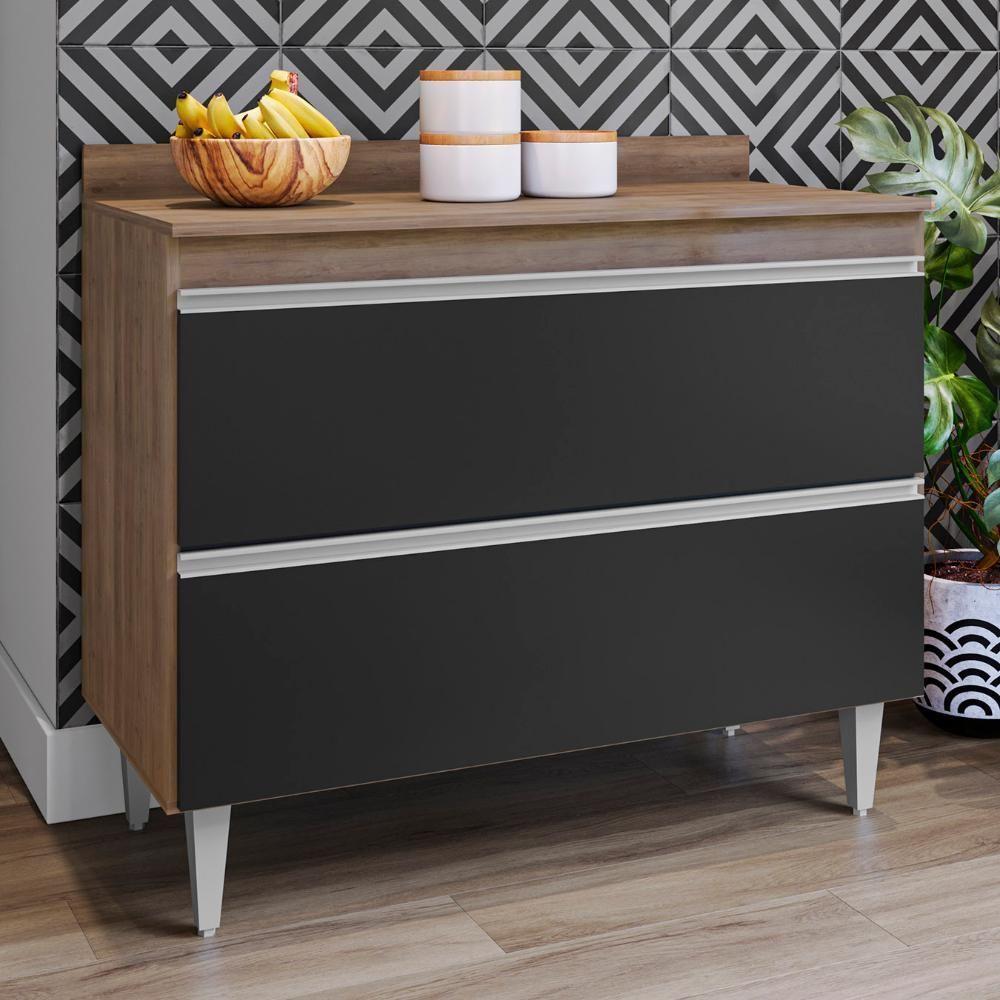 Balcão De Cozinha Com Tampo 100cm Julia Z34 Freijó/preto - Mpozenato - 2