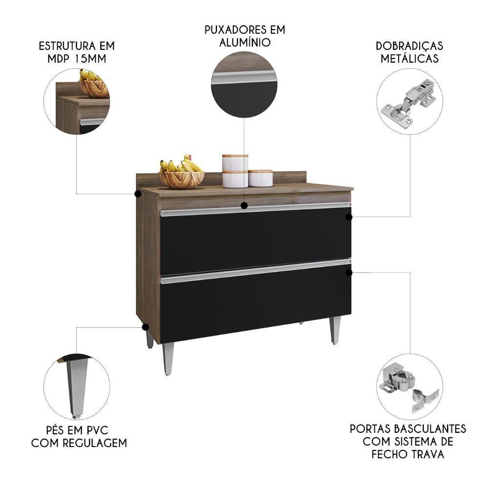 Balcão De Cozinha Com Tampo 100cm Julia Z34 Freijó/preto - Mpozenato - 3