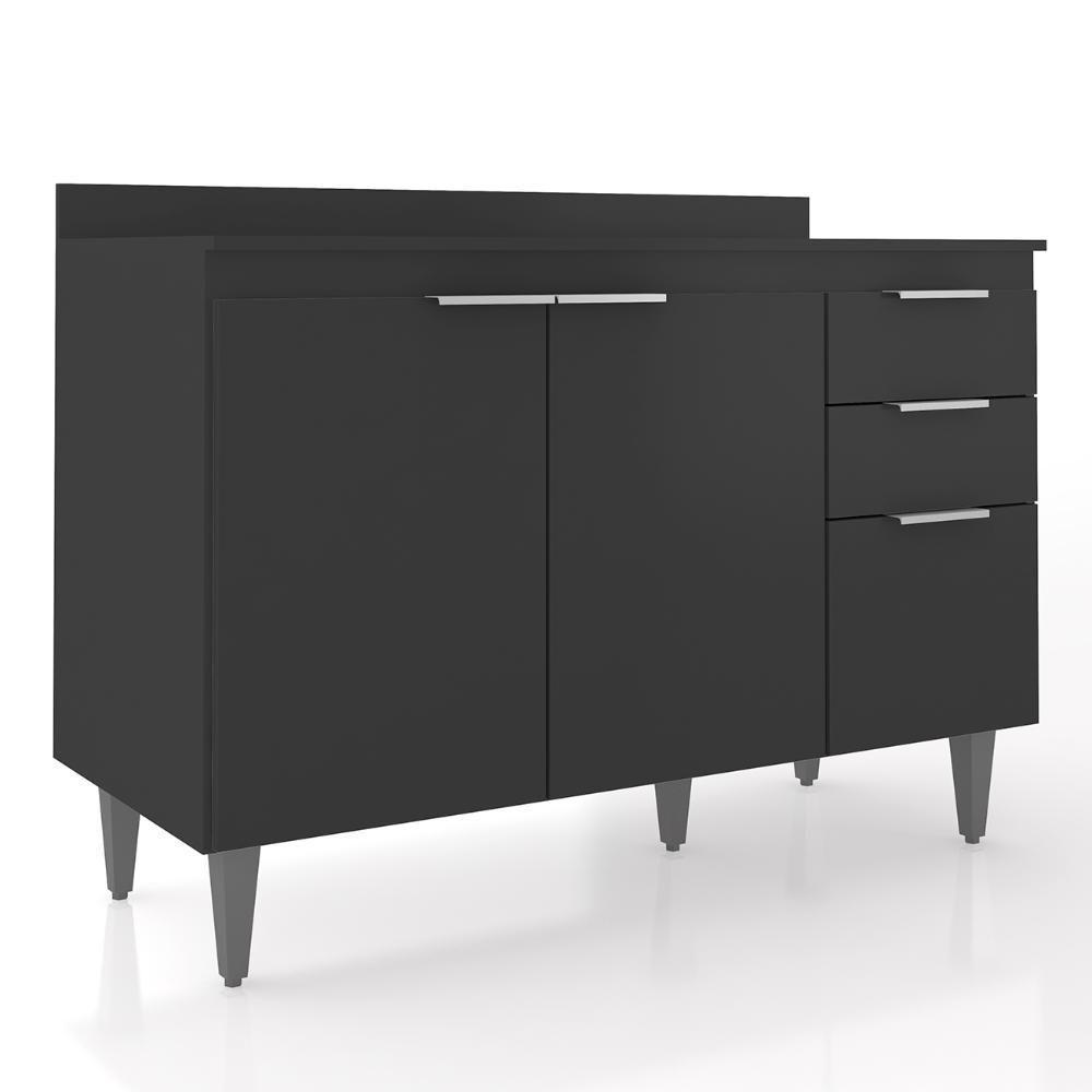 Balcão De Cozinha Com Tampo 120cm Pérola Preto Z34 - Mpozenato - 1