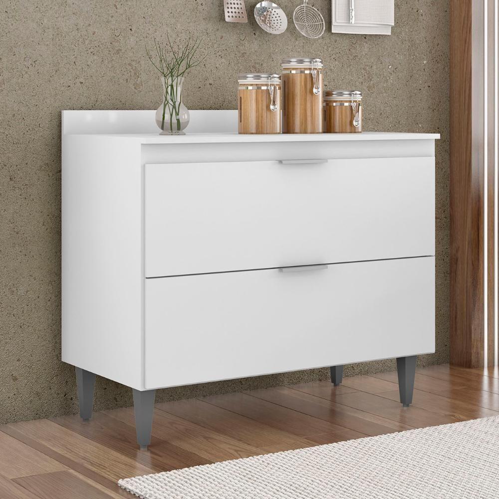 Balcão De Cozinha Com Tampo 100cm Pérola Branco Z34 - Mpozenato - 2