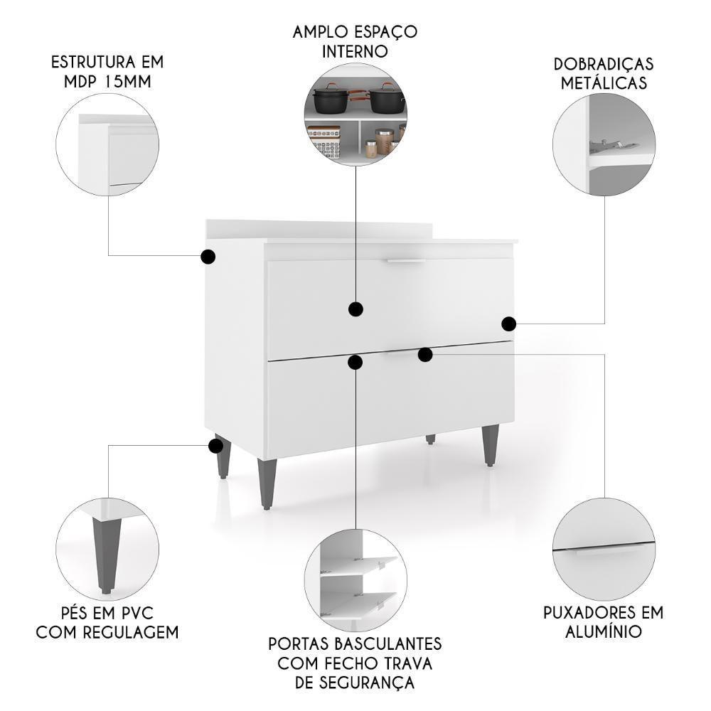 Balcão De Cozinha Com Tampo 100cm Pérola Branco Z34 - Mpozenato - 3