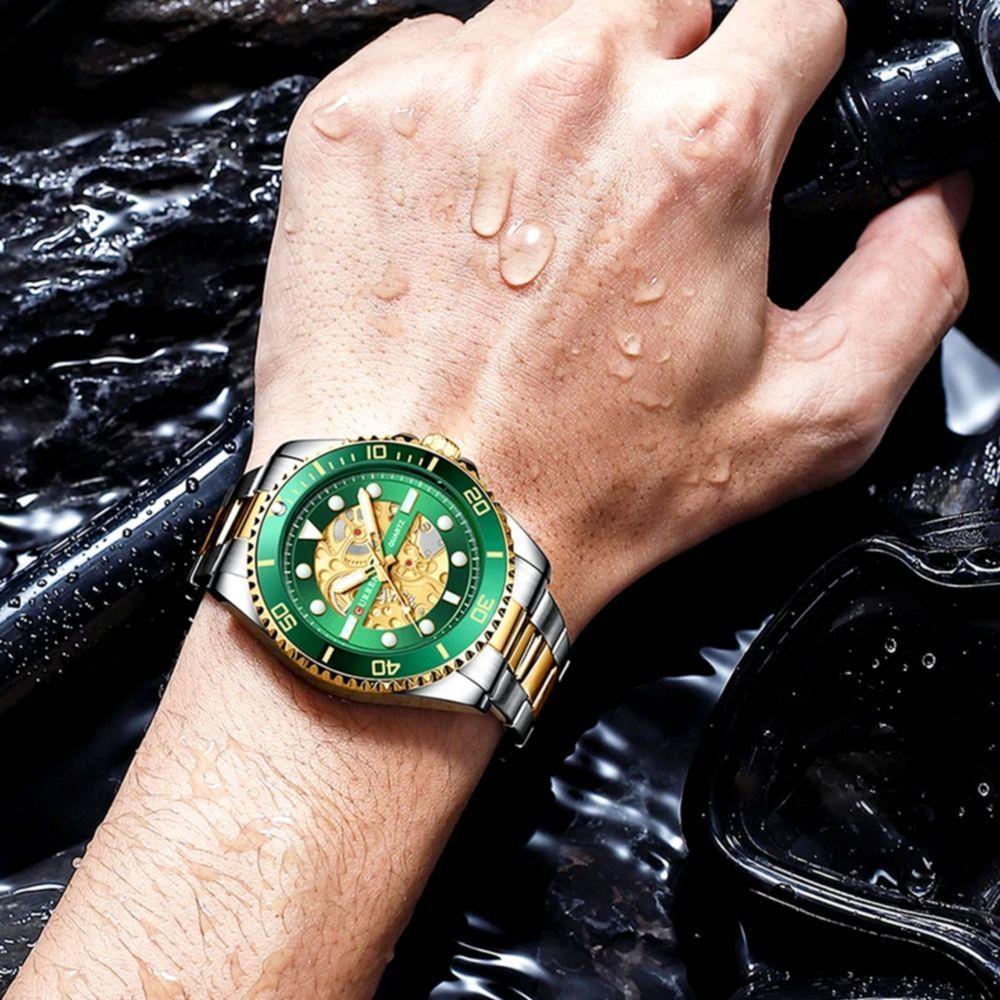 Relógio De Quartzo Masculino Em Aço Inoxidável Turbilhão Esportivo à Prova D´agua Verde - 3