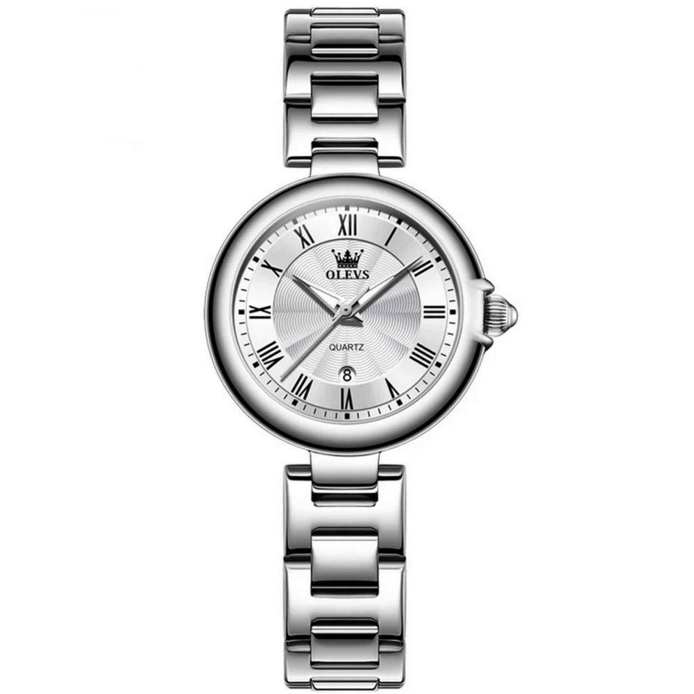 Relógio De Quartzo Feminino Design Fino Elegante Luminoso Em Aço Inoxidavel Branco Prata - 1