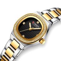 Relógio Feminino Casual De Quartzo Com Strass Em Aço Inoxidavel Impermeavel 3atm Preto Dourado - 2